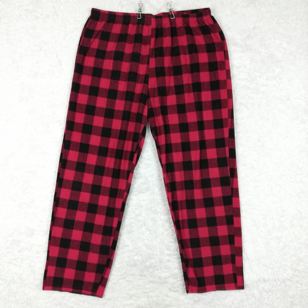 Womens Pants Pajama Lounge Red Black Buffalo Plaid Fleece Sleepwear Plus 2X